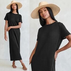 Jenni Kayne XS T-Shirt 100% Linen Maxi Dress $275 Crewneck Minimalist Black NWT